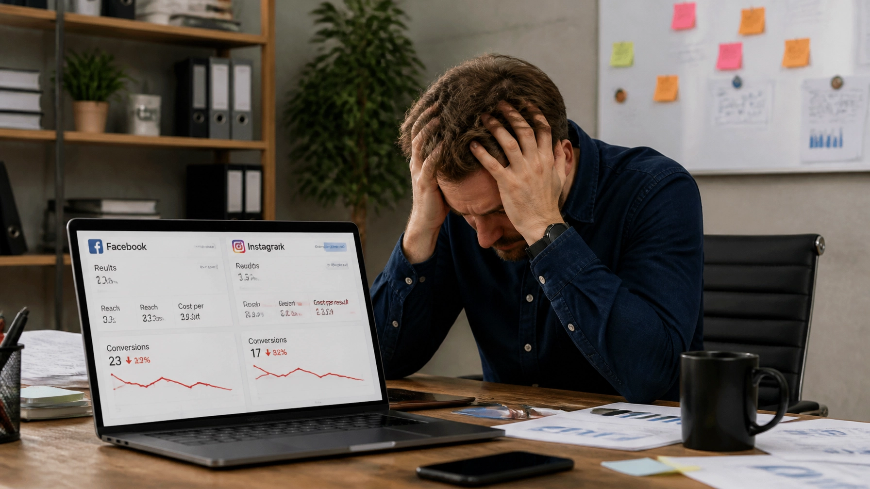 Advertising performance and campaign data displayed on a laptop